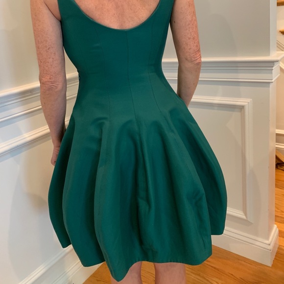 Halston Heritage Green Faille Tulip Dress 2 - Picture 2 of 4